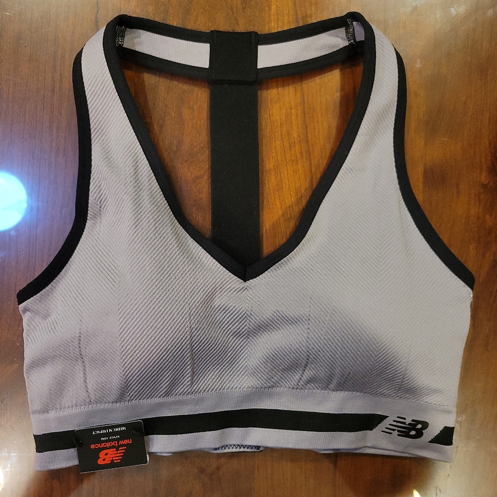 BNWT New Balance Medium Impact Racerback Sports Bra Sz Large in Smoky Quartz